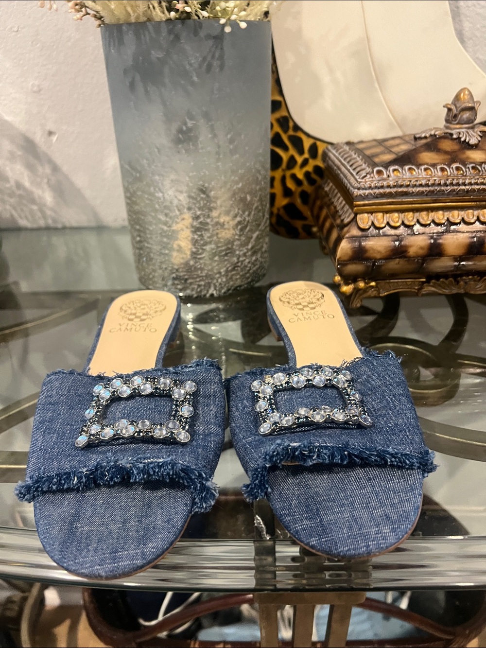 VINCE CAMUTO Slip-on Blue Rhinestones Denim Sandals Size 7M